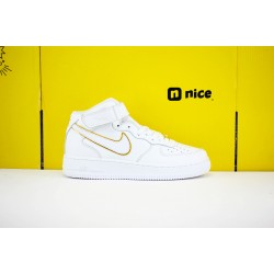 Nike Air Force 1 Mid White Gold AO2132-109 Unisex AF1 Running Shoes