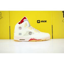 Nike Air Jordan 5 AJ5 Black Muslin-Fire Red Mens Basketball Shoes Cream Red CT8480-002