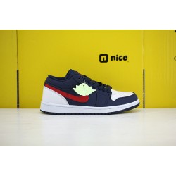 Nike YH Air Jordan 1 Low Unisex Basketball Shoes White Dark Blue Red CZ8454-400