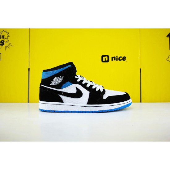 Air Jordan 1 Mid Black White Blue BQ6472-102 AJ1 Unisex Jordan Sneakers