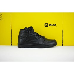 Air Jordan 1 Mid Triple Black 554724-091 AJ1 Unisex Jordan Sneakers