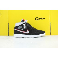 Air Jordan 1 Mid Unisex Basketball Shoes Black White Red 554724-060