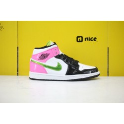 Air Jordan 1 Mid White Black Cyber Pink CZ9834-100 AJ1 Unisex Jordan Sneakers