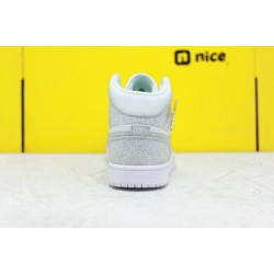 Air Jordan 1 Mid White Silver CU2804-666 AJ1 Unisex Jordan Sneakers