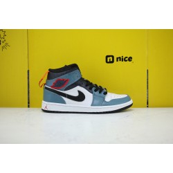 FaceTasm x Air Jordan 1 Mid Fearless Unisex Basketball Shoes Blue White Black CU2802-100