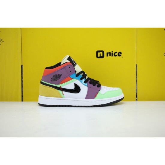 Nike AIR JORDAN 1 MID SE Lightbulb Unisex Basketball Shoes White Purple Green CW1140-100