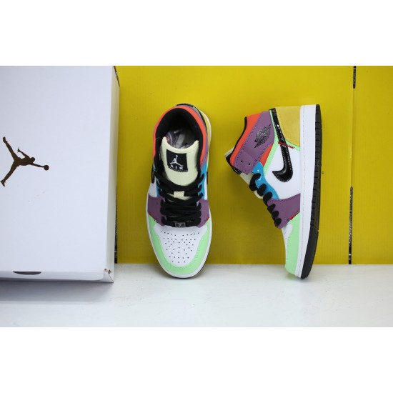 Nike AIR JORDAN 1 MID SE Lightbulb Unisex Basketball Shoes White Purple Green CW1140-100