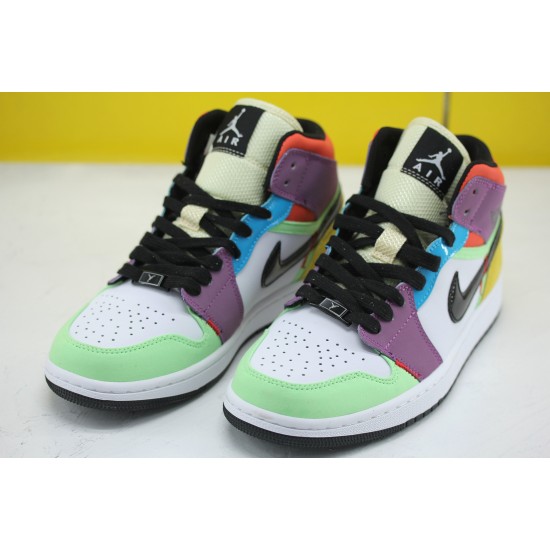 Nike AIR JORDAN 1 MID SE Lightbulb Unisex Basketball Shoes White Purple Green CW1140-100