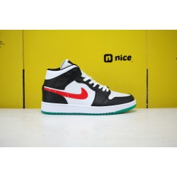 Nike Air Jordan 1 Mid Alternate Swooshes Unisex Basketball Shoes White Black Red BQ6472-063