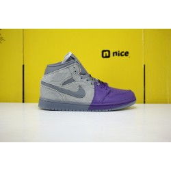 Nike Air Jordan 1 Mid Chigaco Unisex Basketball Shoes Grey Purple cw5897-005