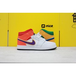 Nike Air Jordan 1 Mid GS Womens Basketball Shoes White Orange Black 554725 128