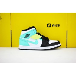 Nike Air Jordan 1 Mid Island Green Basketball Shoes White Black Green 554724 132