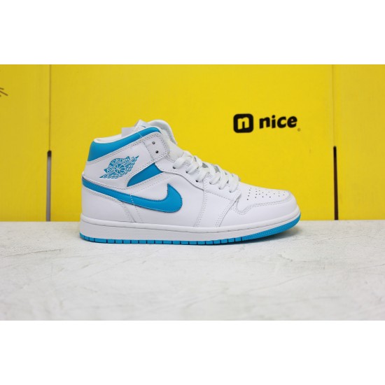 Nike Air Jordan 1 Mid UNC Unisex Basketball Shoes White Blue BQ6472-114