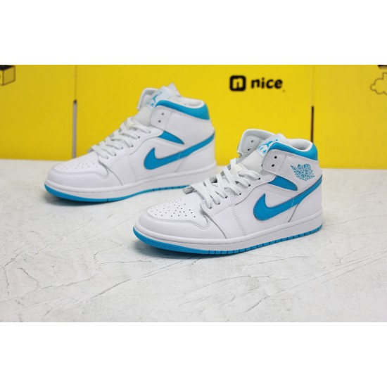 Nike Air Jordan 1 Mid UNC Unisex Basketball Shoes White Blue BQ6472-114