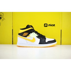 Nike Air Jordan 1 Mid Unisex Basketball Shoes White Black Yellow CV5276-107