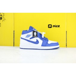 Nike Air Jordan 1 Mid Unisex Basketball Shoes White Blue 554724-114