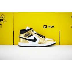 Nike Air Jordan 1 Mid Unisex Basketball Shoes White Gold Black DC1419-700 