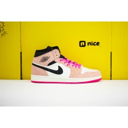 Nike Air Jordan 1 Mid Unisex Basketball Shoes White Pink Black 852542 801