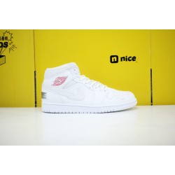 Nike Air Jordan 1 Mid Unisex Basketball Shoes White Pink CW7589-100