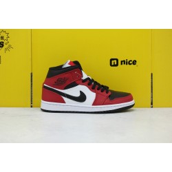 Nike Air Jordan 1 Mid Unisex Basketball Shoes White Red Black 554724-069