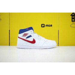 Nike Air Jordan 1 Mid White Blue Red Unisex Basketball Shoes BQ6472-164