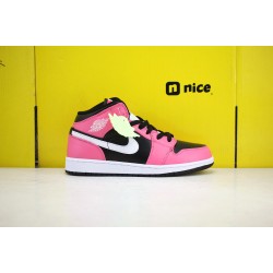 Nike Air Jordan 1 Mid Womens Basketball Shoes Pink Black 555112-002